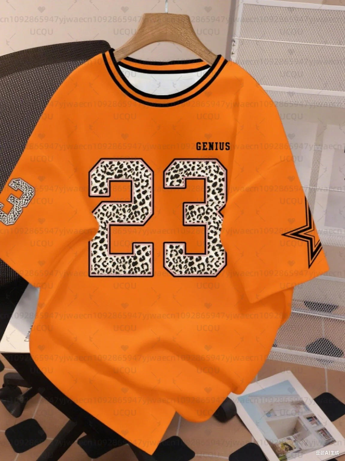 Women's Letter Leopard NO.23 Print Round Neck Short Sleeve T-Shirt Summer Graphic Tee Plus Size Sport T-Shirt