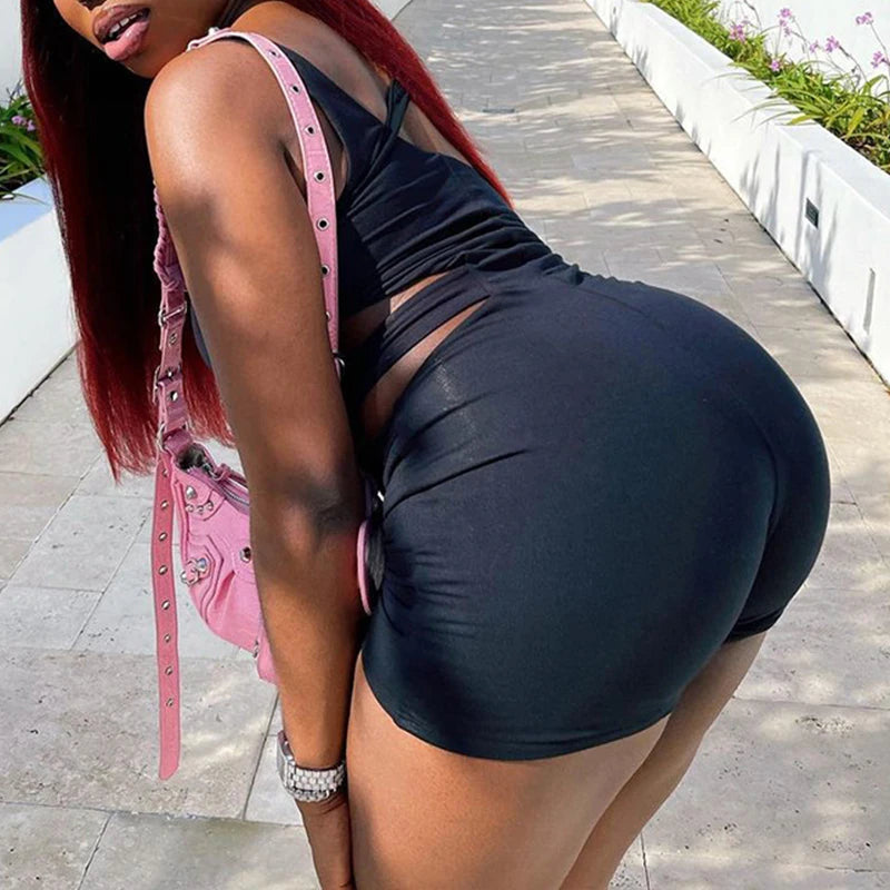 Women's Sexy Rompers Trendy Bodycon Irregular Hollow Out Holes Singel Sleeve Off Shoulder Y2k Playsuits Female Casual Streetwear