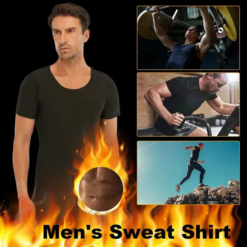 Men Sauna Sweat Vest and Short Sleeve Heat Trapping Shirt Sweat Body Shaper Waist Slimming Shapewear Workout Compression Shirt