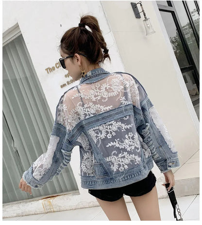 Cotton Denim Coat Women Lace Spring Autumn Ropa Cardigan Jeans Maxi Punk Gothic Bomber Jacket Windbreaker Y2k Jackets Korean