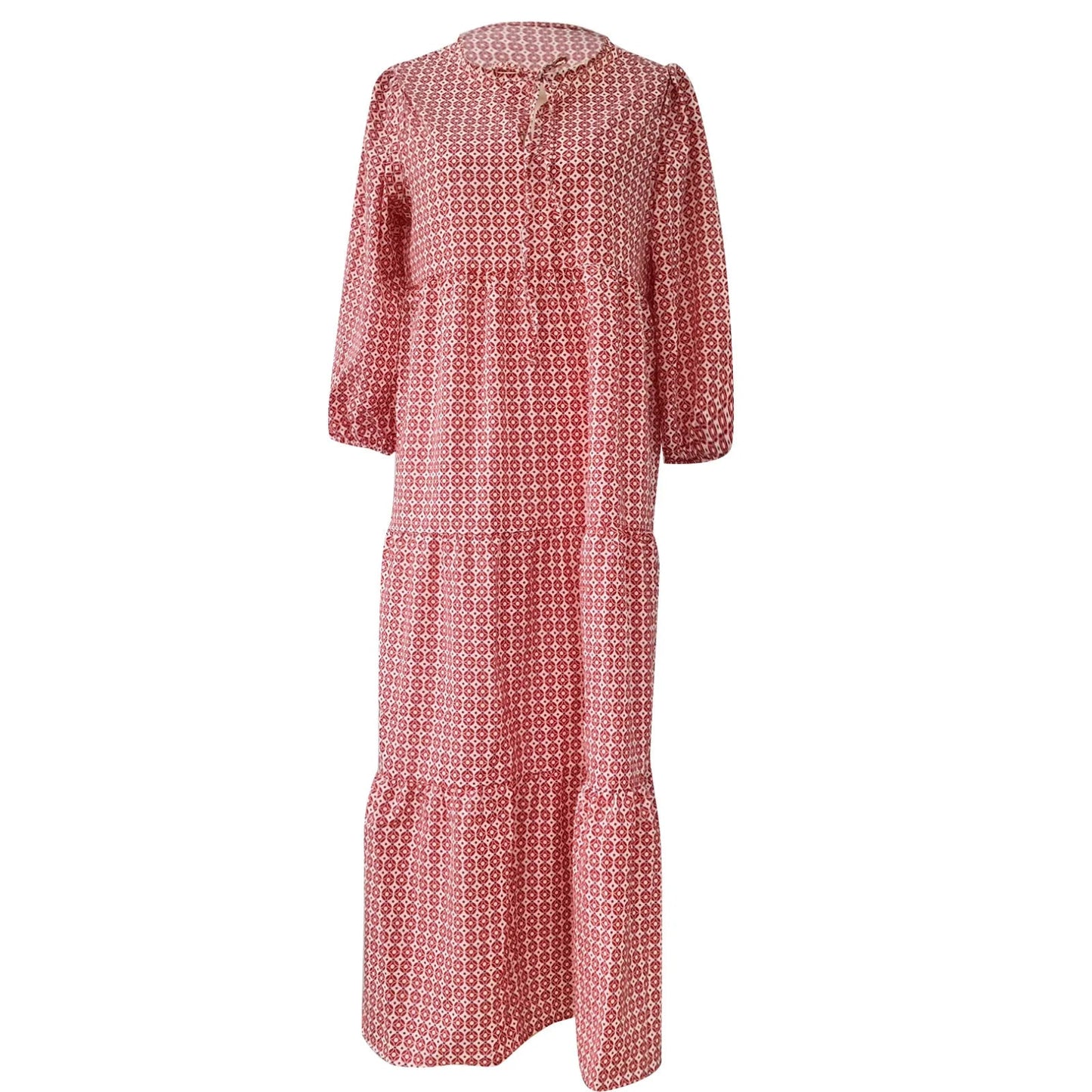 Puff Sleeve Boho Maxi Dress Elegant Women Summer 2022 Casual Floral Drawstring V-Neck Loose Holiday Beach Dresses Party Vestidos Badiee Stylez