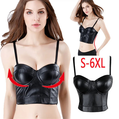 Wechery Women Leather Corset Top Crop Bustier Gothic Bra Push Up Bodice Sexy Lingerie Corselet Party Short Camis Plus Size 6XL
