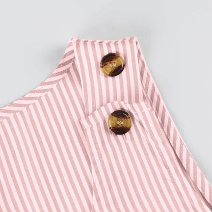 Summer Fashion Stripped Patchwork Commuting U-Neck Sleeveless Pockets Back Button Casual Straight Slimming Mini Dress For Women Badiee Stylez