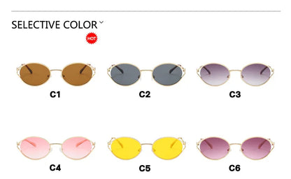 Retro Oval Metal Small Frame Sunglasses Men And Women Hollow Design Brand Sunglasses High-End Luxury Versatile Sunglasses UV400