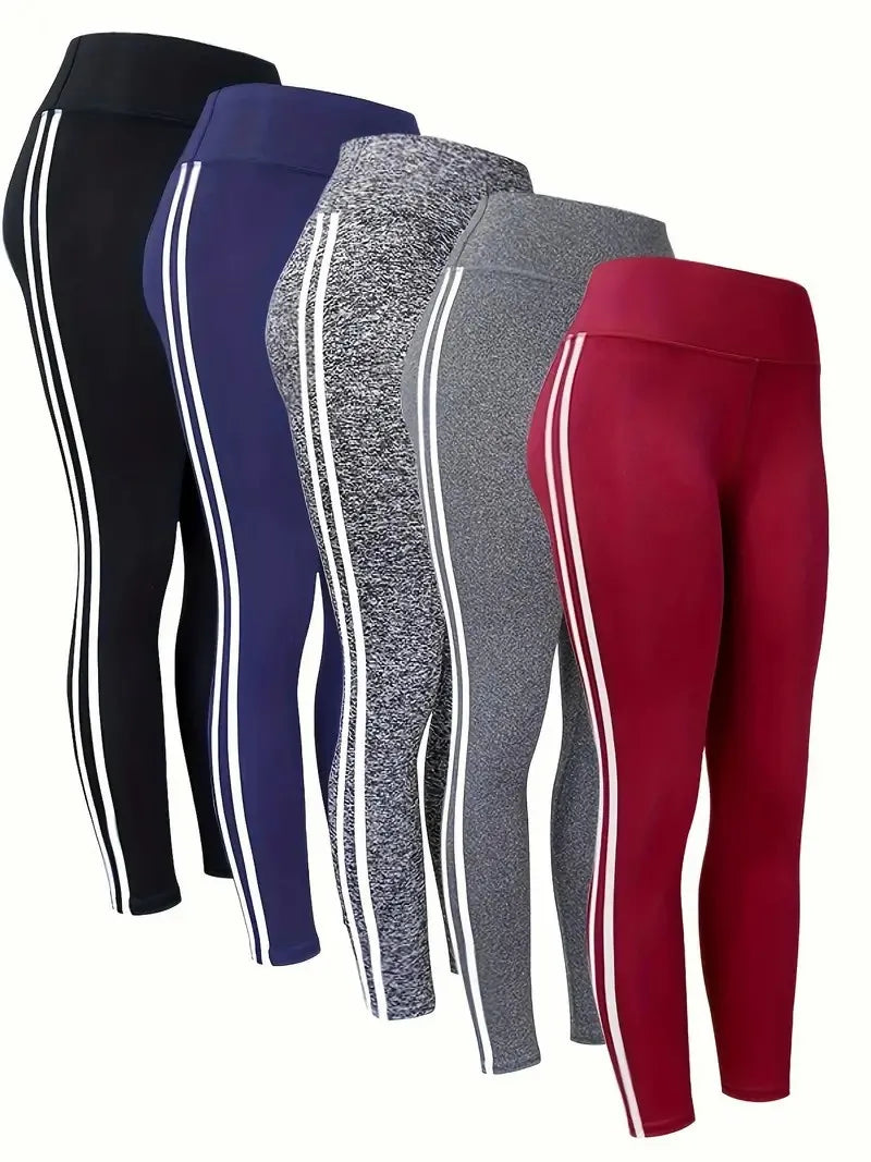 Women's High-waist Slimming Leggings Side Stripe Pattern Breathable Yoga Pants Sportswear Athletic Apparel