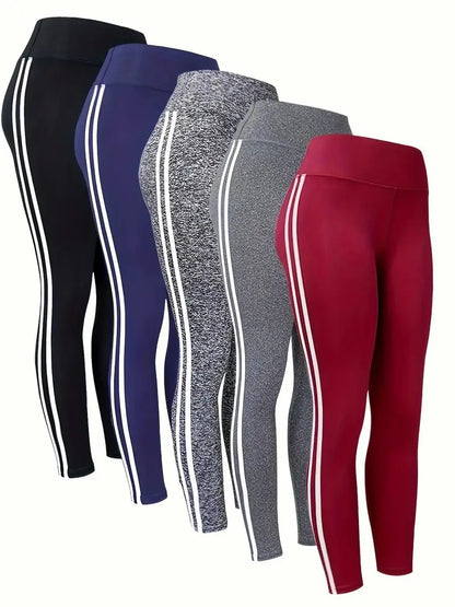 Women's High-waist Slimming Leggings Side Stripe Pattern Breathable Yoga Pants Sportswear Athletic Apparel