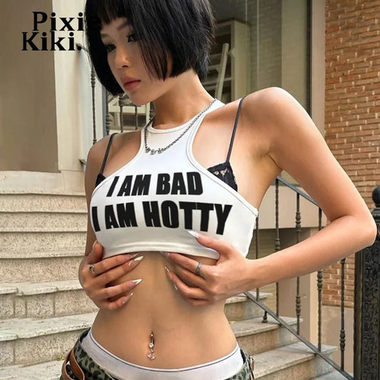 PixieKiki Letter Print Fake Two Pieces Racerback Tank Top Women Trendy Clothes 2024 Summer Y2k Crop Tops Streetwear P67-CA10