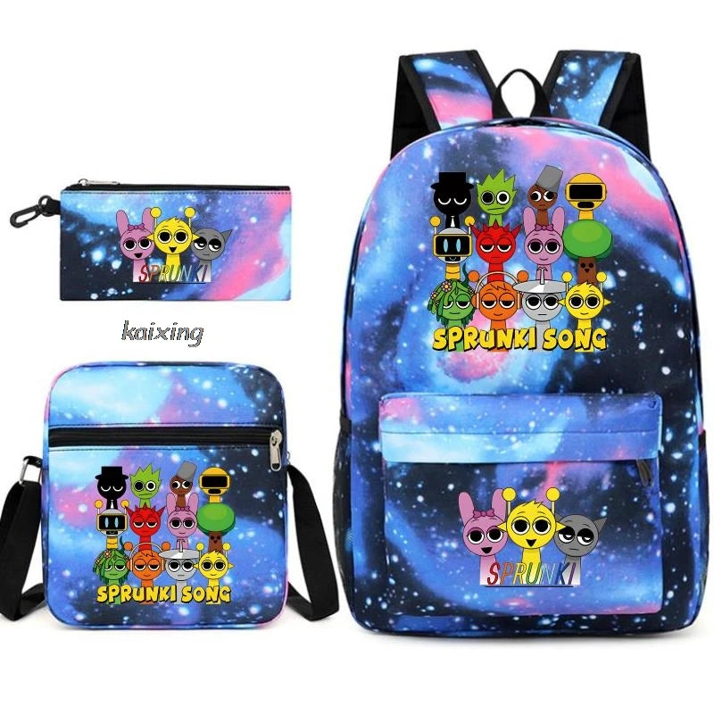 Hot Backpacks New Sprunki Students 3 PCS Set School Bag Teen Girl Boy Back To School Gift Leisure Mochila Teens Travel Bags Picture Color 12 16 inch