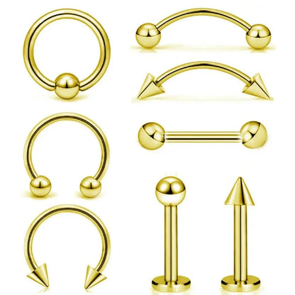 8Pcs Stainless Steel Eyebrow Rings, Lip Ring Nose Hoop Tongue Ring Septum Nose Piercing Jewelry Cartilage Tragus Earrings A1-8Pcs-Golden