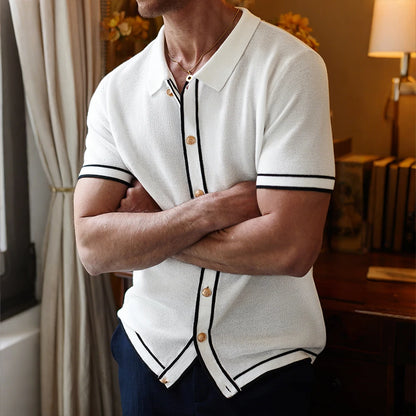 Men's Retro Striped Polo - 2025 Summer Collection, Breathable Knit for Confident Casual Style