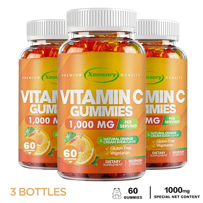 Premium Vitamin C Gummies - Promotes Collagen Production, Antioxidant, Support Skin Glow, Heart Support, Immune 60 Gummies-3bottles