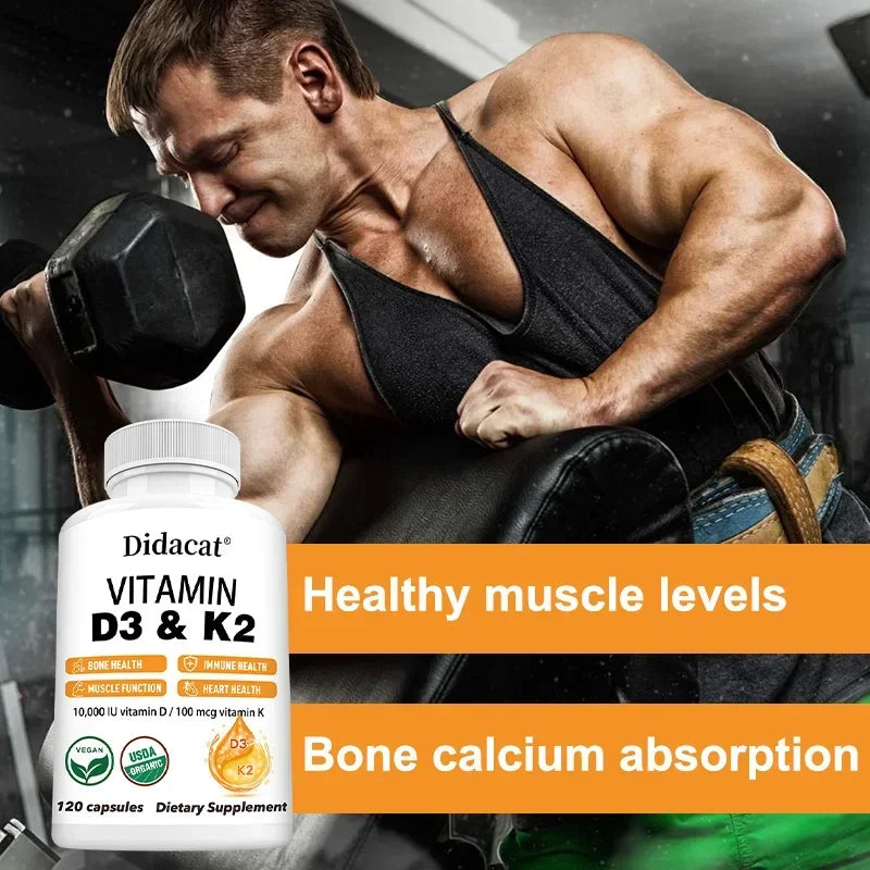Vitamin D3 10000 IU + K2 MK7 100 Mcg Supplement Capsules, Supports Joint and Immune Health, Strong Bones, Non-GMO