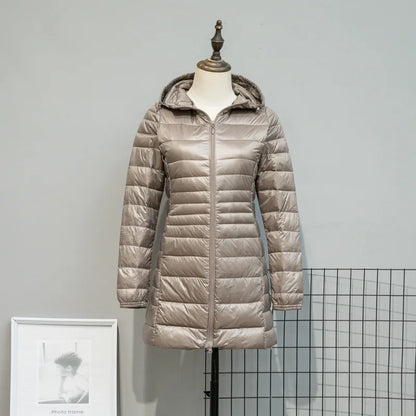 Plus Size 5XL 6XL 7XL Women's Hooded Puffer Jackets 2023 New Arrivals Female Ultra Lightweight Packable Warm Slim Fit Down Coat Khaki