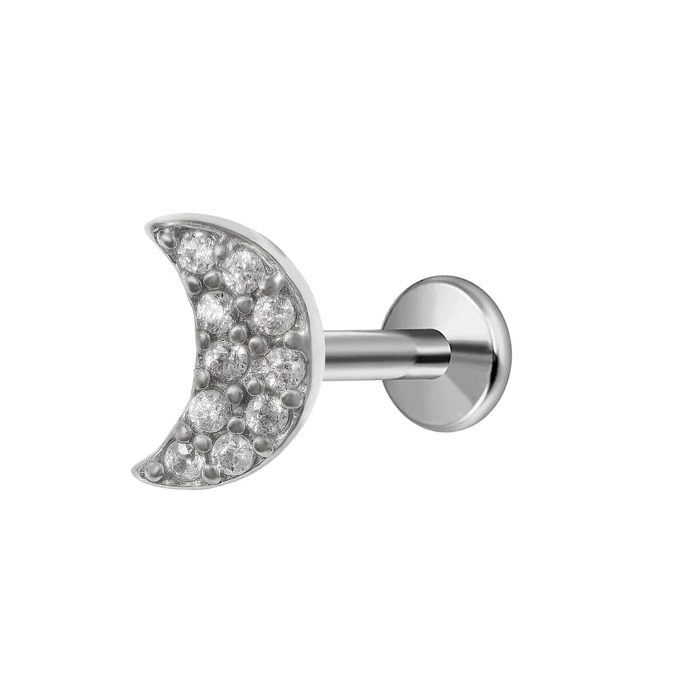 Moon Flat Back Earrings Star Labret Piercing Tragus Heart Internal Thread Cartilage Helix 100% 316L Stainless steel Body Jewelry Badiee Stylez