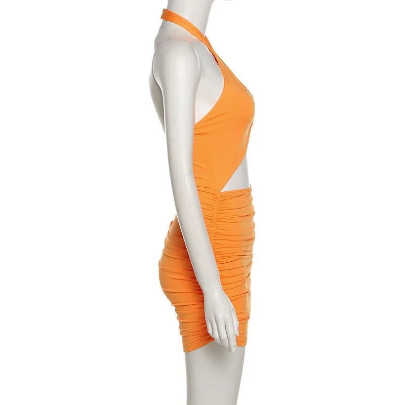 Sexy Waist Hollow Out Cross Shoulder Strap Slim Bodycon Dress Women Backless Sleeveless Skinny Mini Dress Club Party Vestidos