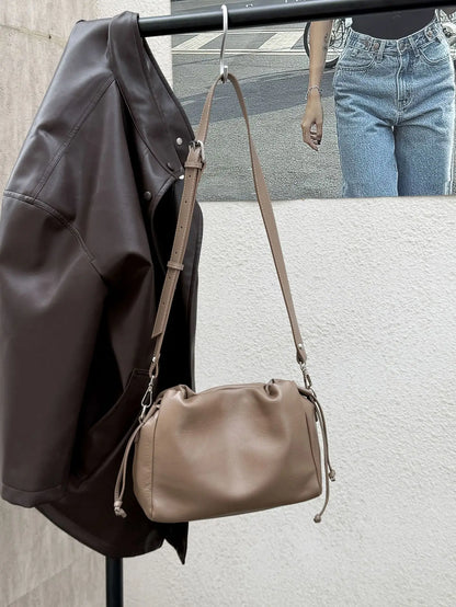 Ladies' New Premium Full-Grain Wrinkled Leather Crossbody Bag - Women's Chic Shoulder Commuter Bag with Organizer Pockets khaki 28 x 10 x 19 cm
