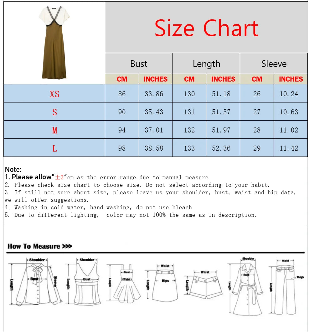 TRAF women's V-neck short sleeved autumn new item 2025 contrasting lace silk texture MIDI dress long  French evening dress Badiee Stylez