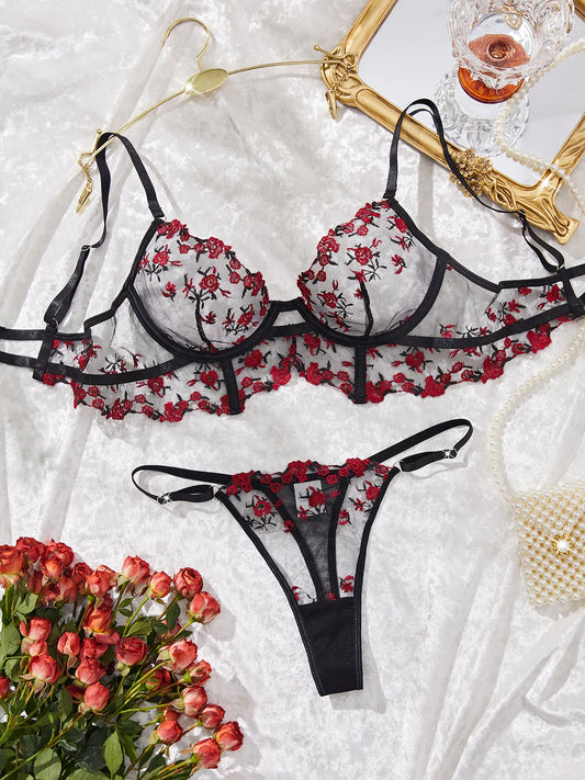 Lace Lingerie Ultra Sexy Underwear Women Set Sexy Adult Delicate Embroidery Intimate Underwear Transparent Bra Lingerie Sets black