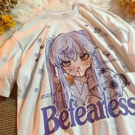 Kawaii Oversized T-shirt Women Anime Tops Girls Short Sleeve T-shirts Vintage Clothing Pulovers Fairy Grunge Female Y2k Clothing