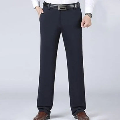 Men's ice silk suit pants Elastic mid-waist baggy trousers Straight business trousers Navy Blue CHINA