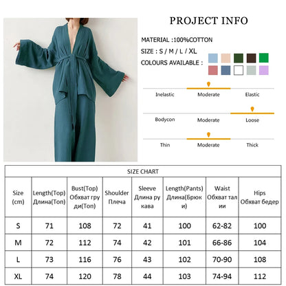 NHKDSASA Kimono Pajamas 2023 New 100% Cotton Crepe Long-Sleeved Trousers Ladies Sleepwear Suit Women's Home Service Mujer
