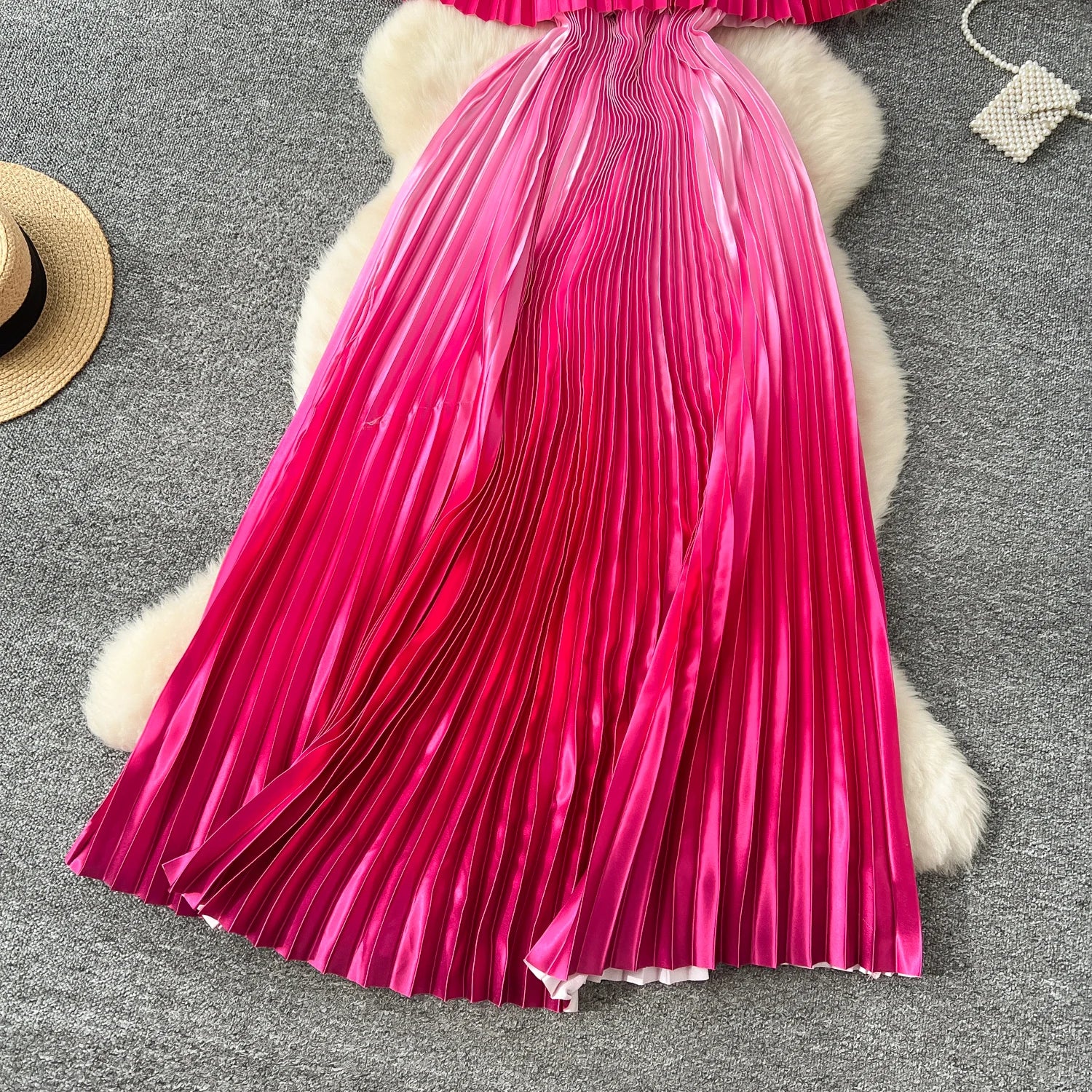 SINGREINY 2025 Gradient Party Long Dress Female Off Shoulder Elastic Waist A Line Sundress Vacation Luxury Pleated Maxi Dresses