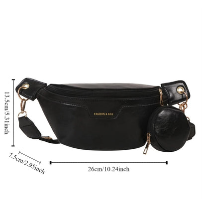 Portable Fanny Packs PU Chest Bag With Coin Purse Korean Style Banana Bag Half Moon Bag Large Capcity Running Waist Bag Men