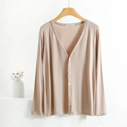 Summer Spring Modal Cardigan Long sleeves Candy colors V Neck Tshirt Open-front sun-proof clothing Air-conditioned tops