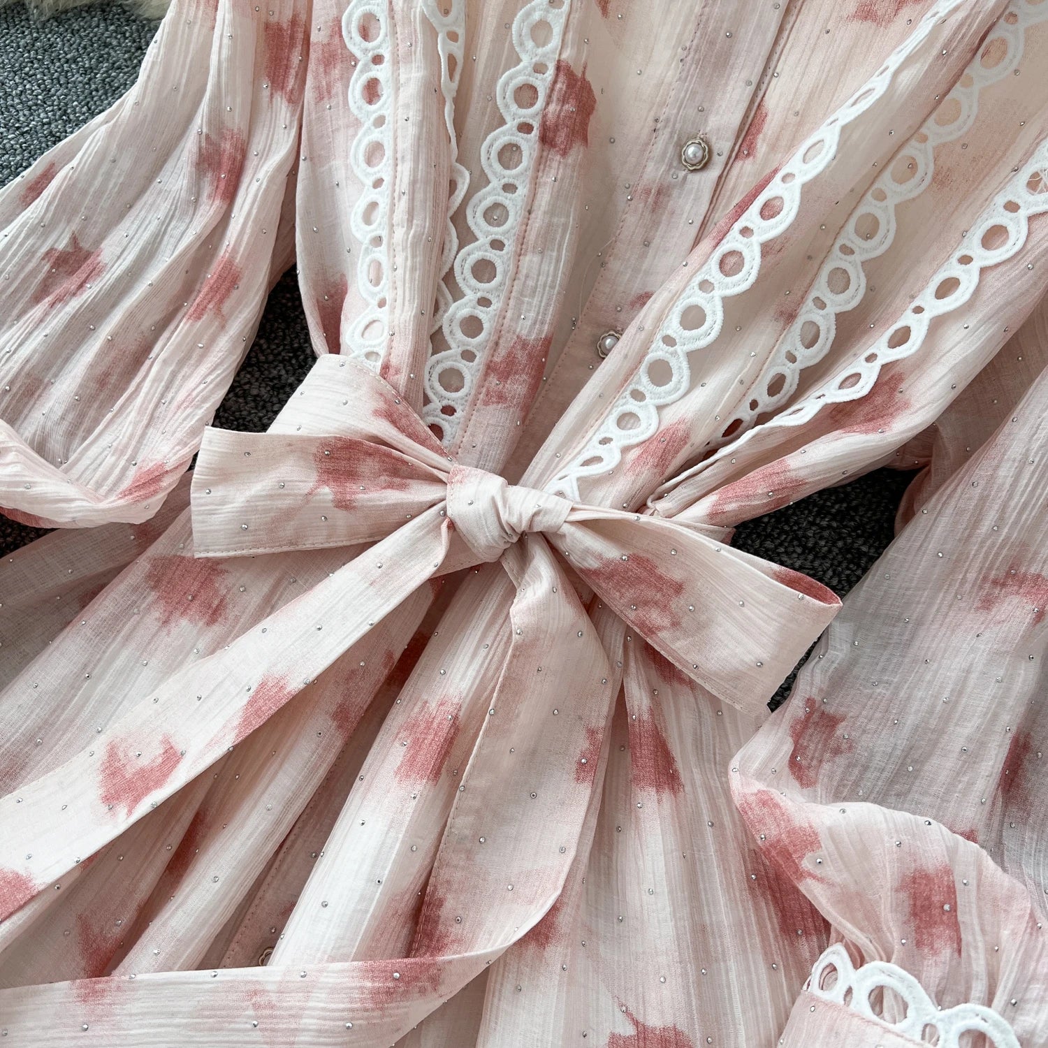 Chic vintage rhinestone lace-up slim Elegant Fairy korean fashion Boho Sundress women clothing Long dress