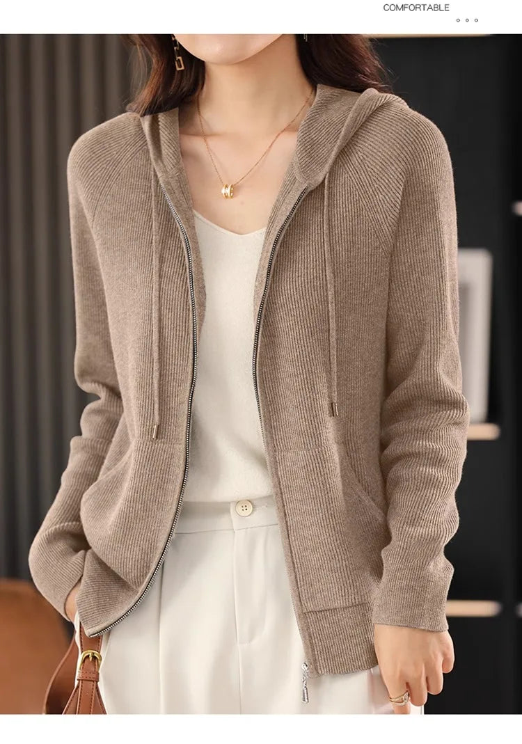 Women Cardigans Autumn Winter Turn-down Collar Zip Front Cardigan Thick Loose Sweater Basic Warm Knit Casual Korean Outerwear