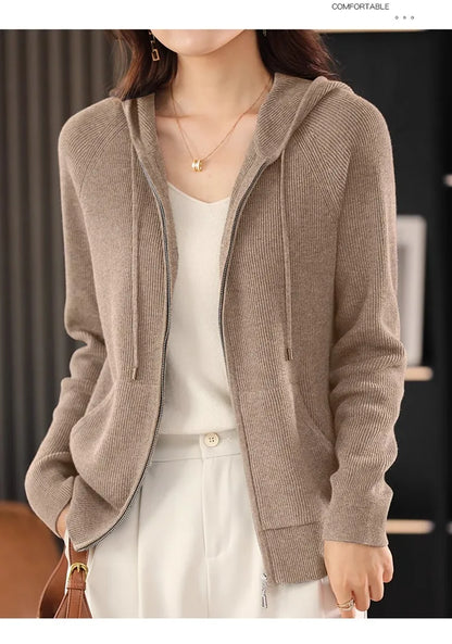 Women Cardigans Autumn Winter Turn-down Collar Zip Front Cardigan Thick Loose Sweater Basic Warm Knit Casual Korean Outerwear