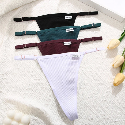 Cotton Sexy Thongs Adjustable Women's Panties Soft Panties Low Waist Seamless Thongs Woman Lingerie Tangas Mujer S-XL FINETOO