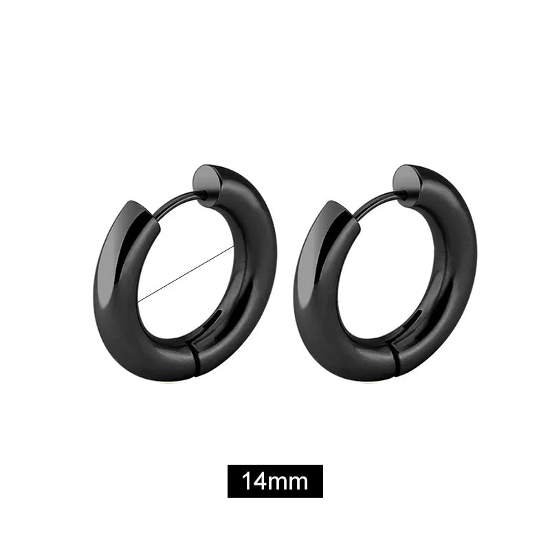 Men' s Earrings Stainless Steel Chunky Hoop Earrings For Man Round Circle Ear Hoops Punk Hip Hop Jewelry Couple Accessories KBE450-2-3