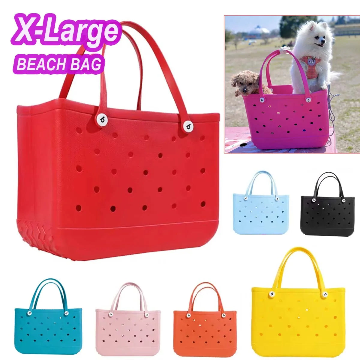 XL Eva Beach Boggs Bag Waterproof Extra Large Tote Bag Beach Basket Women Picnic Handbag 48cm XL Tote Bag Rubber shopping Bags