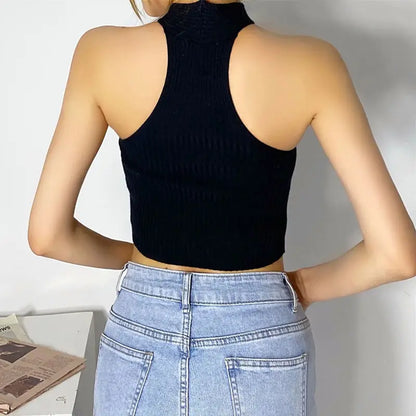 Women Halter Tops Sports Vest Female Knitted Off Shoulder Crop Tops Cross Strappy Sexy Tank Tops For Women 2023 Summer y2k