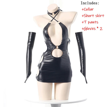 Sato Kuki Ntr Kanolo Mizuki Cosplay Costumes After Party Dopamine Spicy Girl Leather Dress Garter Lace Up Hollow Out Lingerie Black One Size