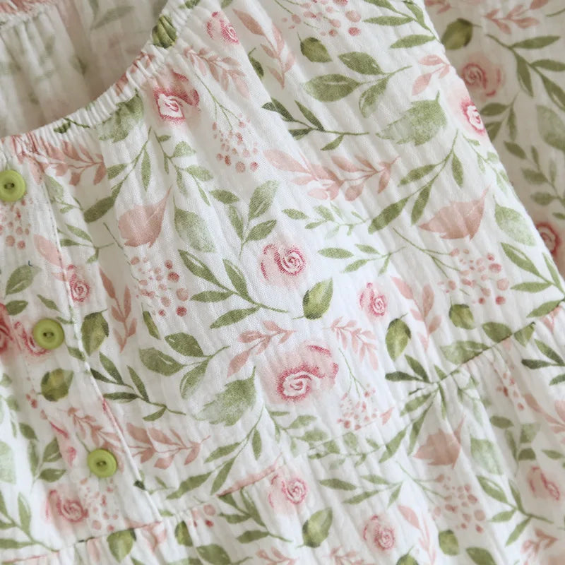 2025 Japanese Summer New Women's Pajama Set 100% Cotton Crepe Cloth Ladies Suspender+Shorts Two Piece Home Furnishing Set