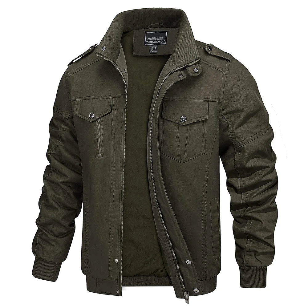 TACVASEN Full Zip Cargo Jacket Mens Retro Stand Collar Pilot Jacket Spring Autumn Lightweight Bomber Jacket Casual Outwear Army Green CHINA