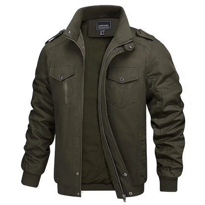 TACVASEN Full Zip Cargo Jacket Mens Retro Stand Collar Pilot Jacket Spring Autumn Lightweight Bomber Jacket Casual Outwear Army Green CHINA