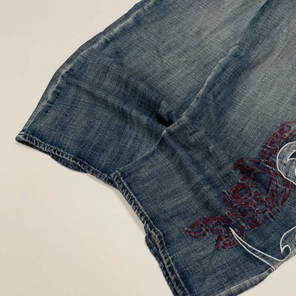 Street Fashion Y2K Asymmetrical Oversized Pattern High Waist Baggy Women Jean Vintage Harajuku Streetwear Straight Wide-leg Jean