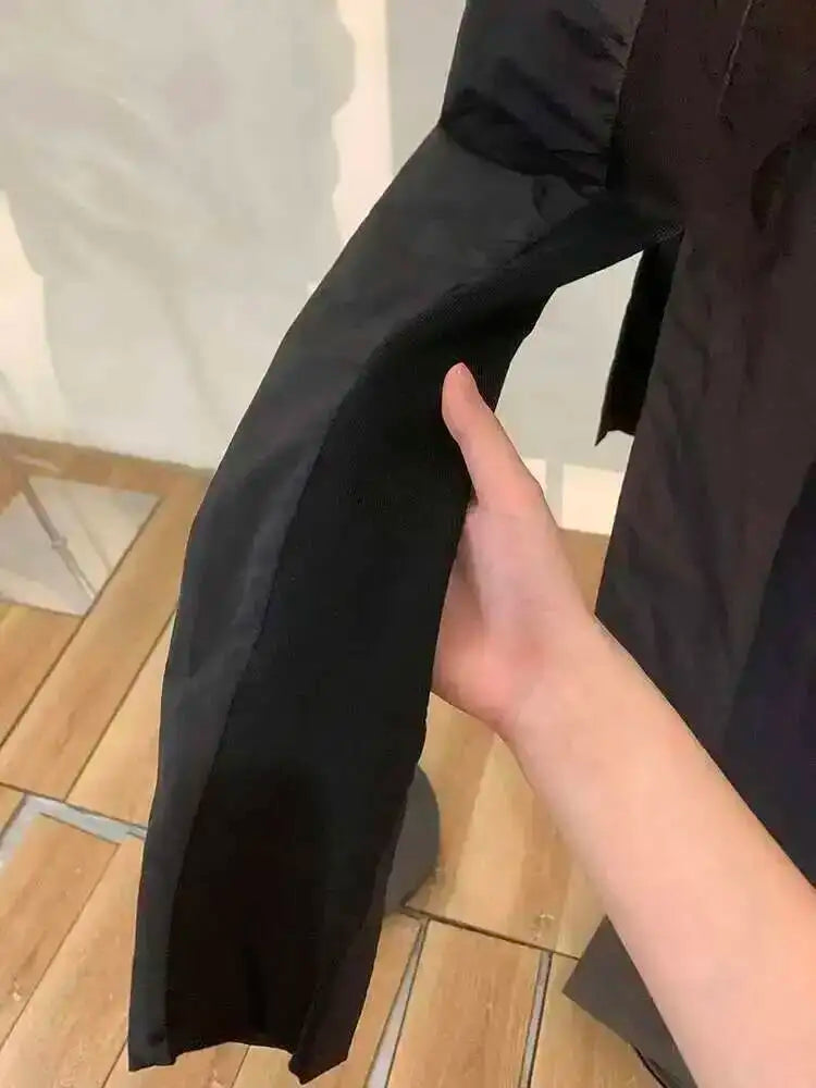 EAM 2024 New Fashion Winter Stand Collar Irregular Long Type Black Cotton-padded Clothes Loose Coat Black Jacket Woman YA771