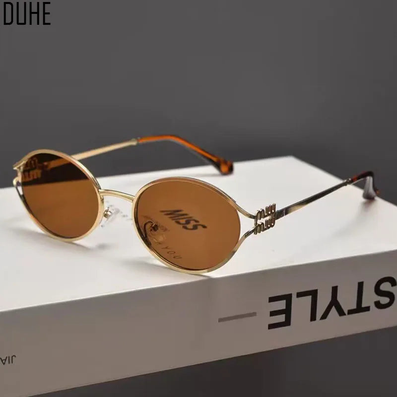 Retro Oval Metal Small Frame Sunglasses Men And Women Hollow Design Brand Sunglasses High-End Luxury Versatile Sunglasses UV400