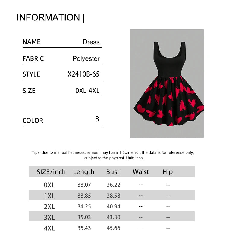 Plus Size Women's Red Heart Patchwork Round Neck Sleeveless Casual Dress for Valentine's Day and Summer