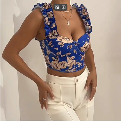 Sexy Bandage Ruffle Off Shoulder Slim Top Chic Straps Camis Slim Korean Tanks Top Elegant Crop Top Summer Women Bustier