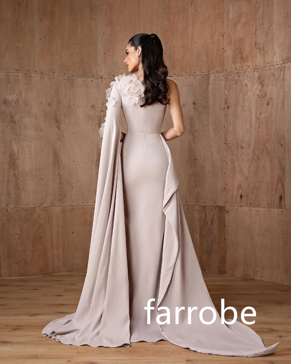 Customized Simple Jersey Pleat Flower A-line One-shoulder Long Dresses Bespoke Occasion Dresses Classic Exquisite Modern Style P Badiee Stylez
