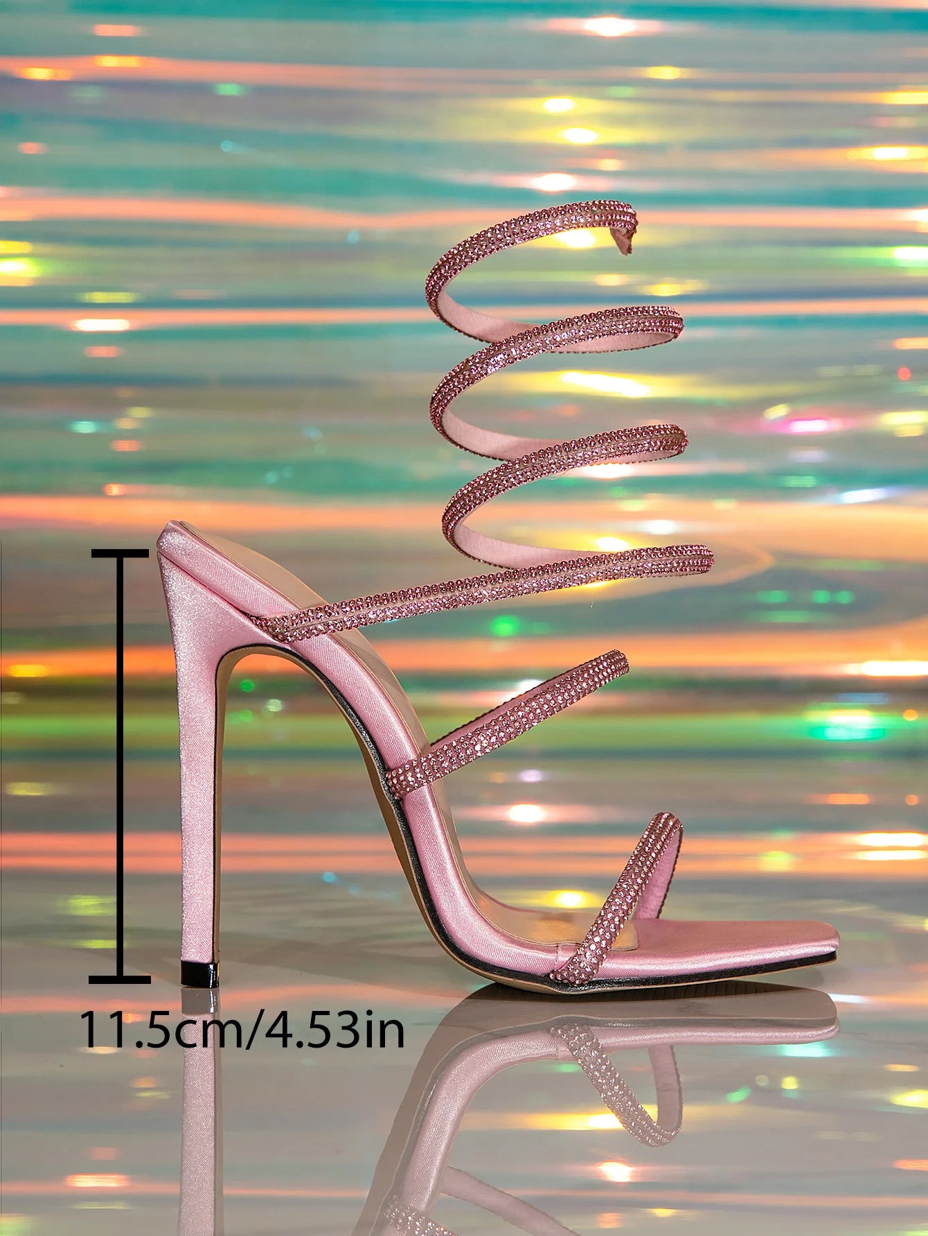 Gladiatorial Rhinestone Sandals Thin-Strap Winding Women High Heeled Sandals Ceremony Party Sexy Stiletto Pumps 11cm Pink Green