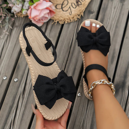 Women Sandals 2024 New Summer Lightweight Sandals Fashion Beach Casual Slippers Outdoor Bow Tie Flat Shoes Home Slides Women black