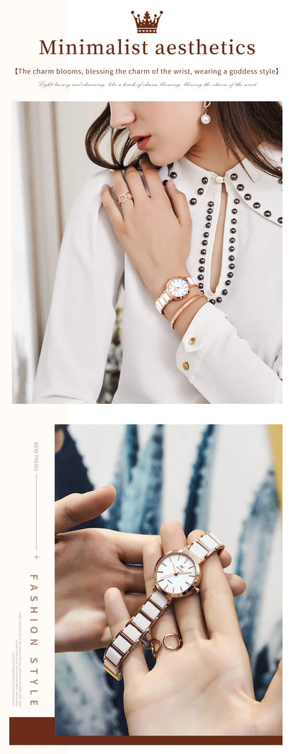 OLEVS Luxury Brand Women Watches Ceramic Tape Japanese Movement Quartz Watch for Lady Gift Bracelet Fashion Versatile Exquisite