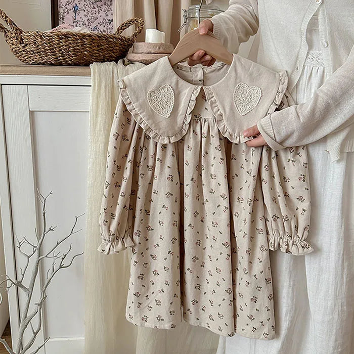 2025 New Spring European American Style Sister Clothes Kids Princess Dresses Long Sleeved Cotton Print 2-7Yrs Girl Party Dress