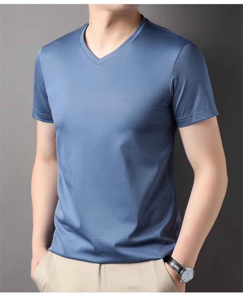 Top Grade 1.7% Mulberry Silk New Brand Tops Round Neck t Shirts For Men 2025 Summer Short Sleeve Casual Fashion Mens Clothing